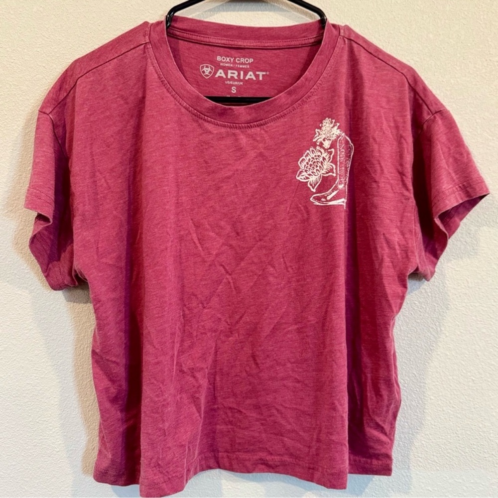 Ariat Rosy Pink Boxy Crop Tee Western Graphic Size S NWOT - Picture 3 of 7